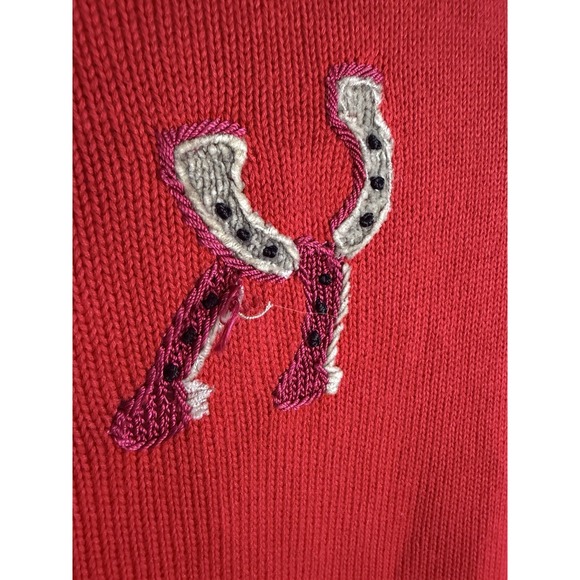 VTG Berek By Takako Sakon Red Equestrian Long Sleeve Horse Cardigan FLAWS Sz L - Picture 13 of 16